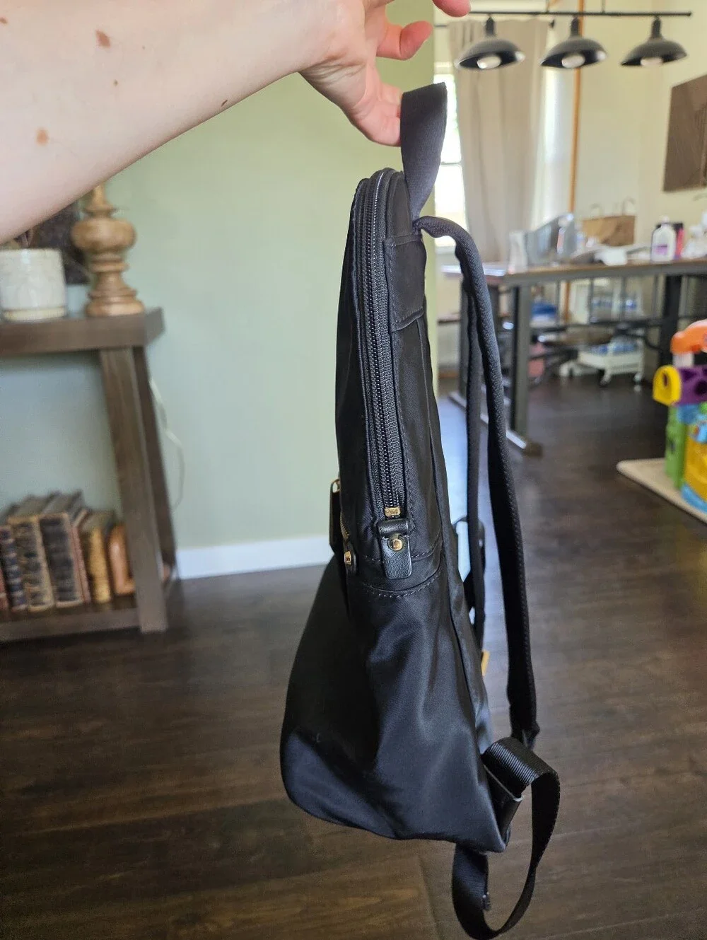 Michael Kors Polly Medium Nylon Backpack Black Gold Lightweight